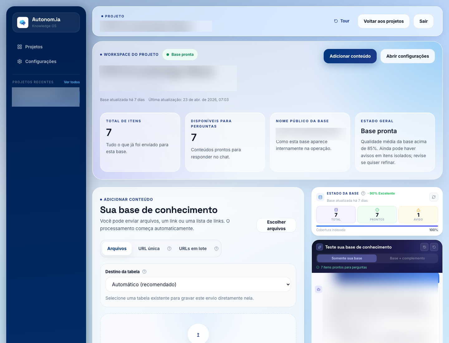 Pantalla para agregar archivos y enlaces